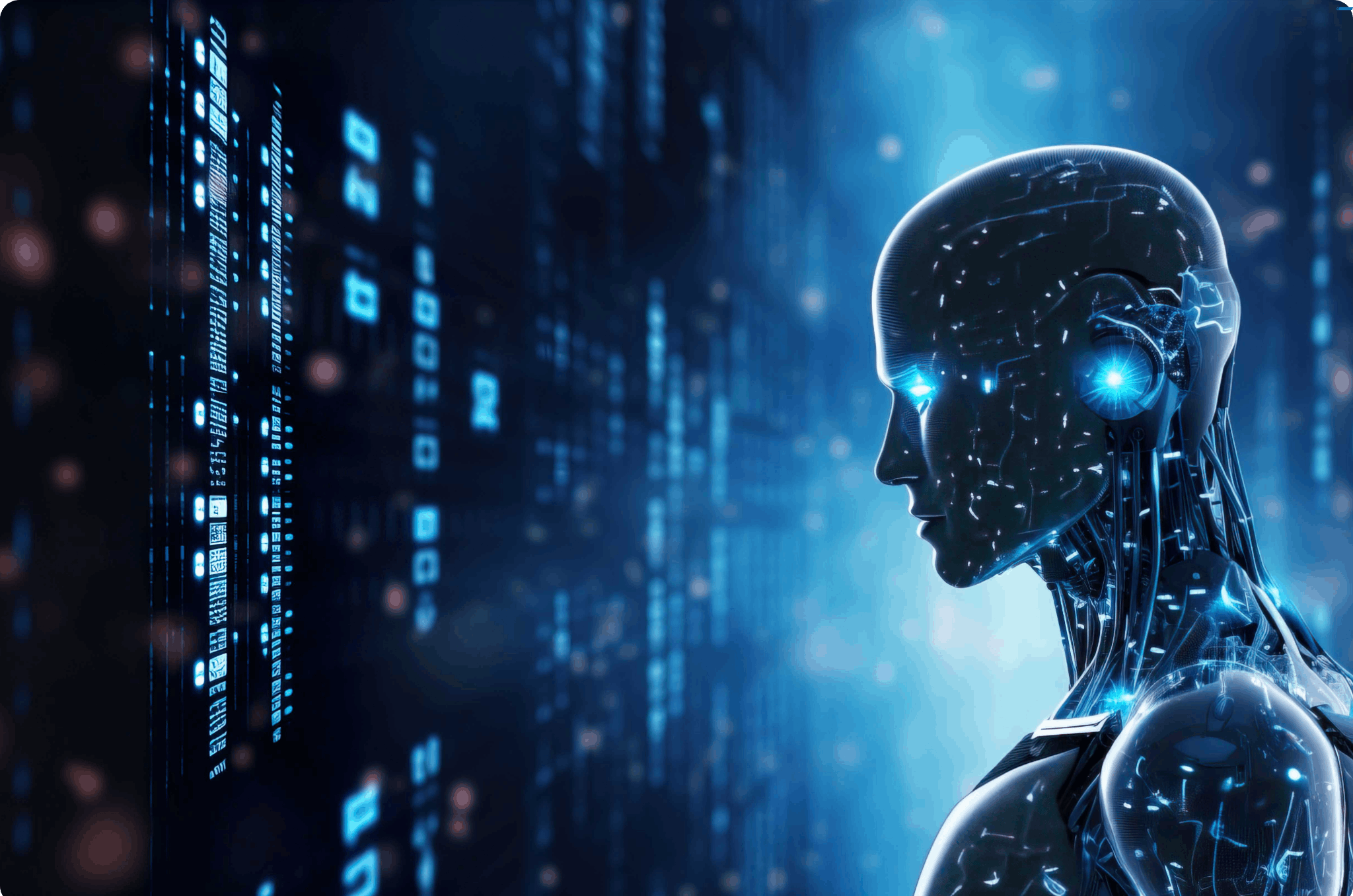 Futuristic science facts illustration with digital brain and technology elements